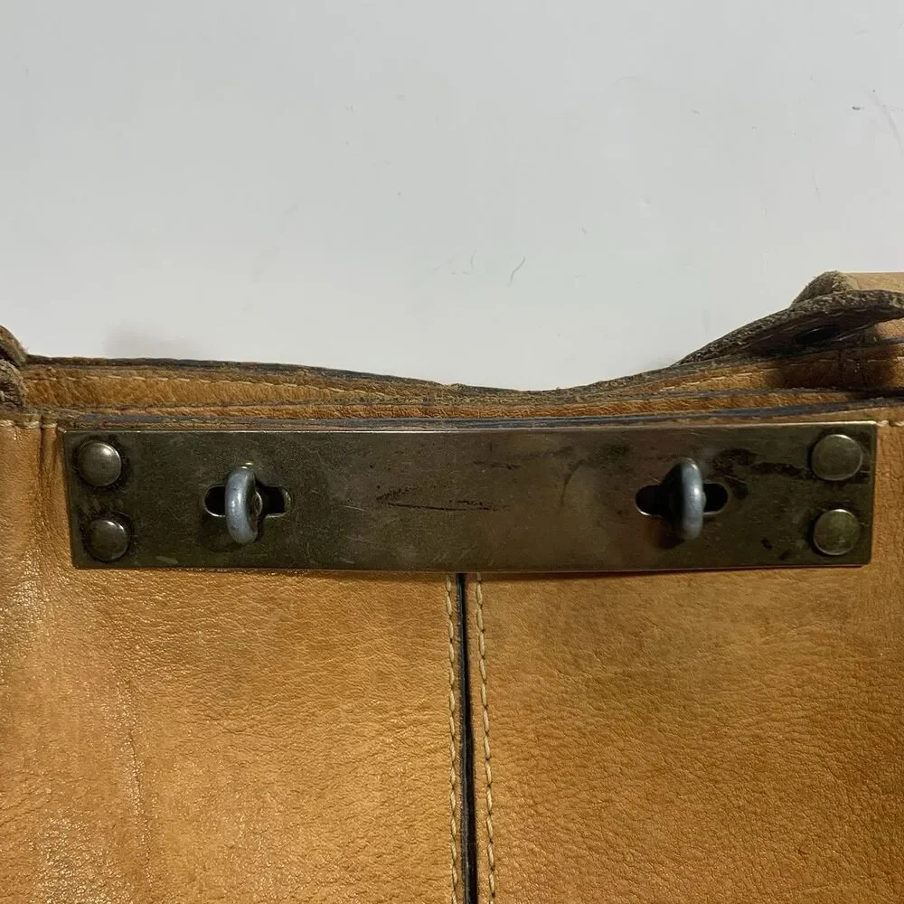 Patricia Nash Cognac Leather Studded Strap Turn Lock Women’s Shoulder Bag Purse